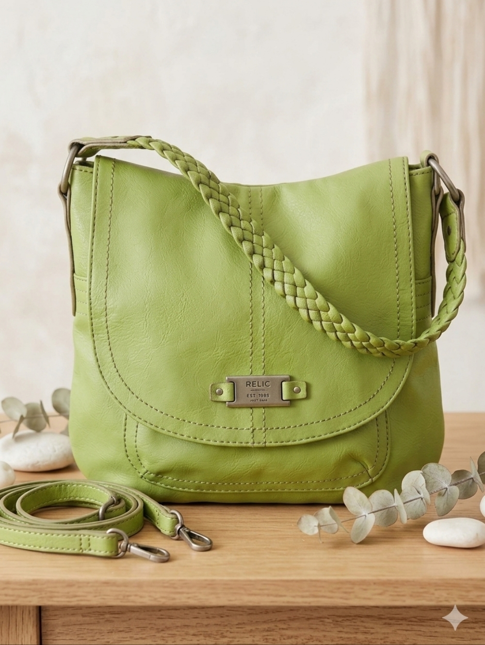 Relic by Fossil Lime Braided Handle Leather Shoulder Bag NWOT